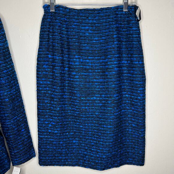 Anne Crimmins for Umi Collections Skirt Suit 10 Blue Silk Tweed Jacket Skirt New - Picture 6 of 10